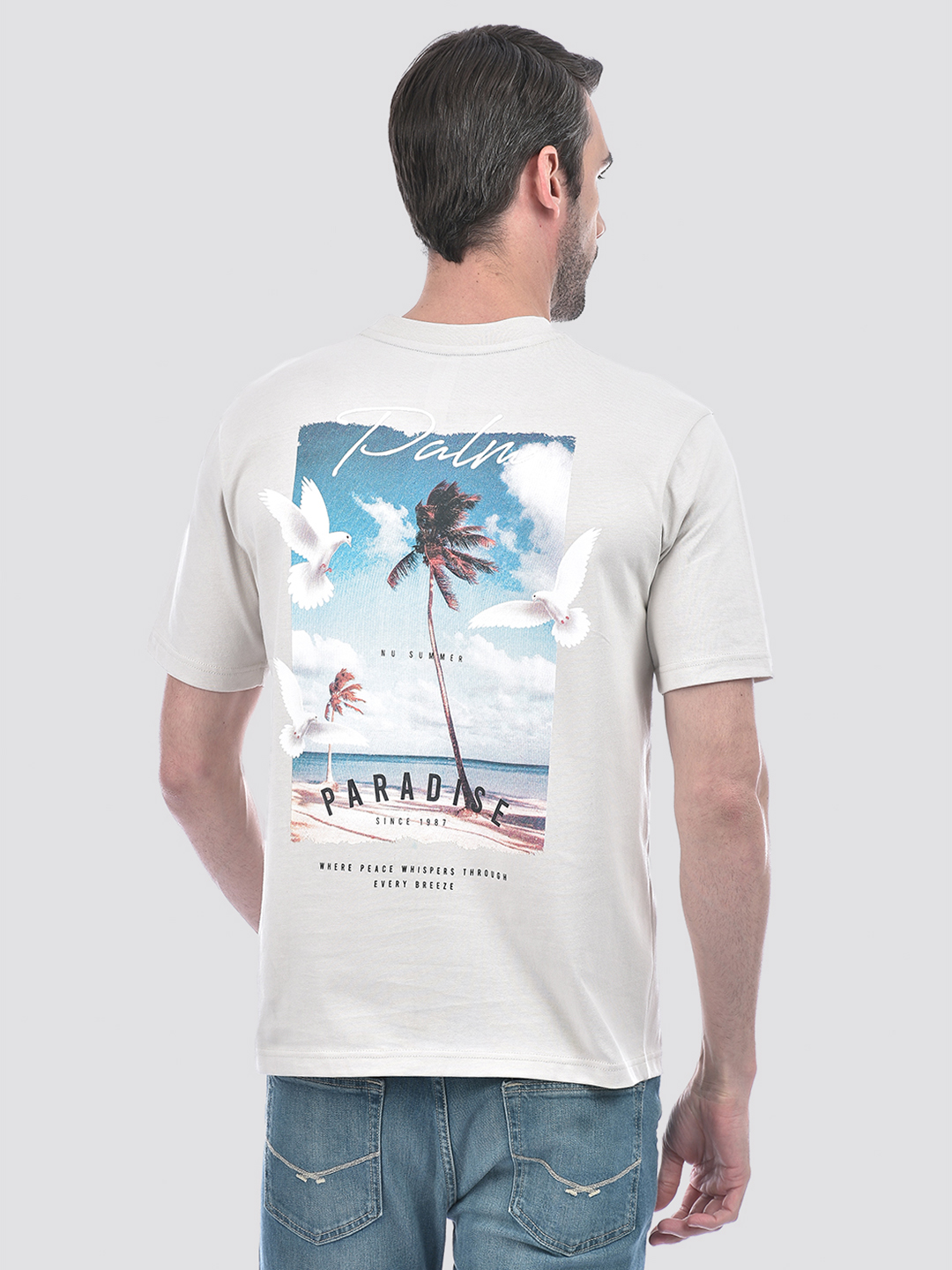 Numero Uno Men's Half Sleeve Regular Fit Off White Round Neck T-Shirt